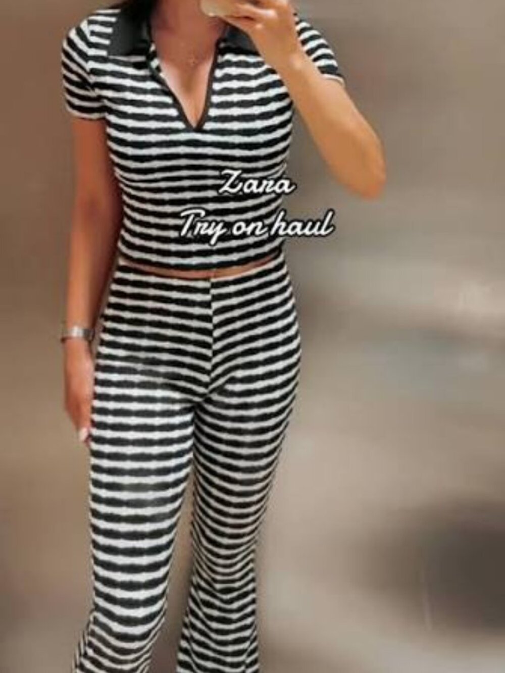 New Zara Knit High Waistband Striped Black/White Pants Swim Cover-Up Bottoms - Picture 7 of 7